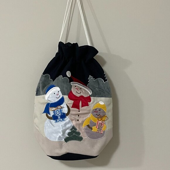 Winter Scene Holiday Snowman Applique Material Bag - Picture 2 of 10